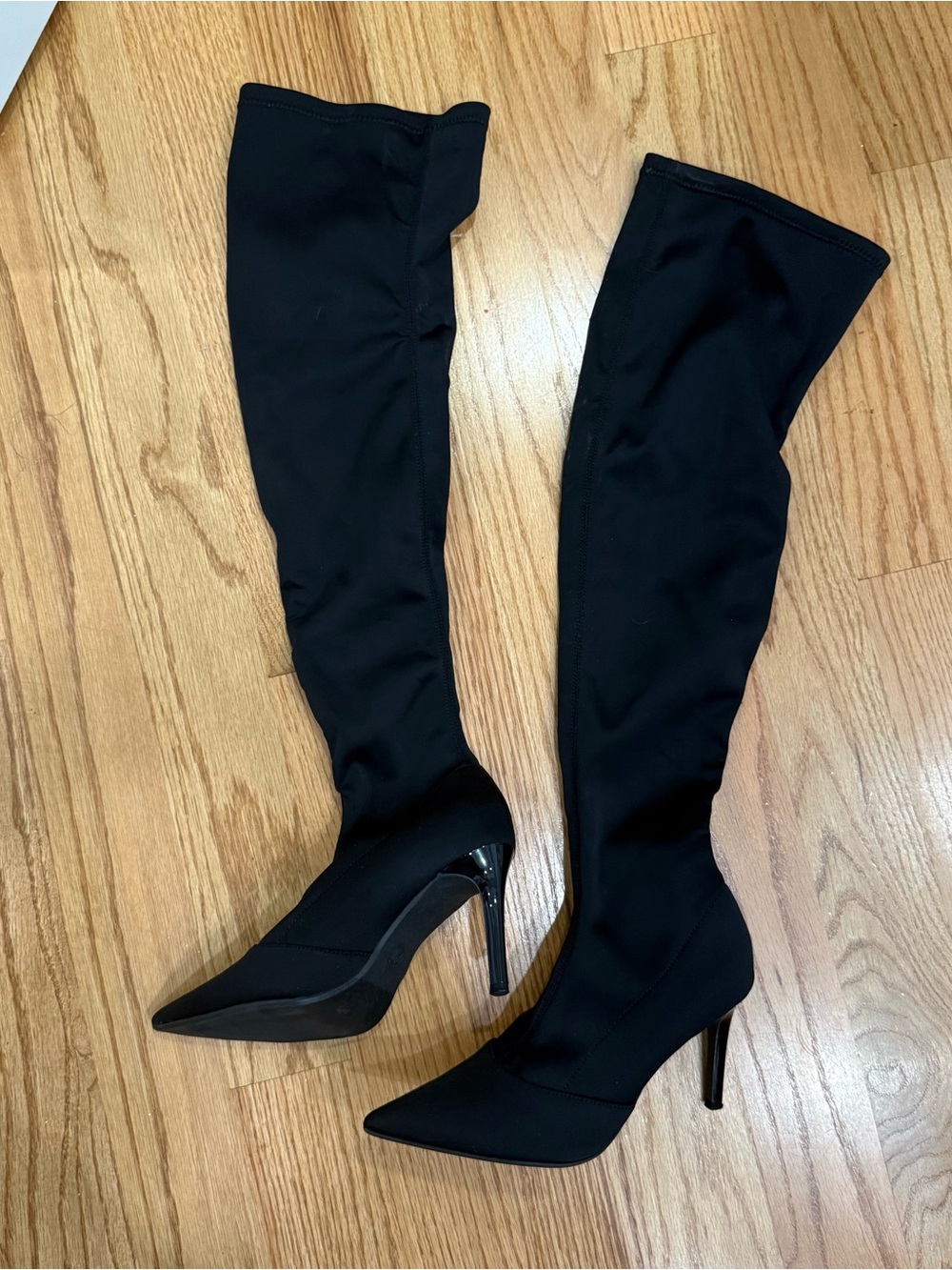 Women's Black Over-the-Knee Stiletto Boots - Sleek Stretch Design